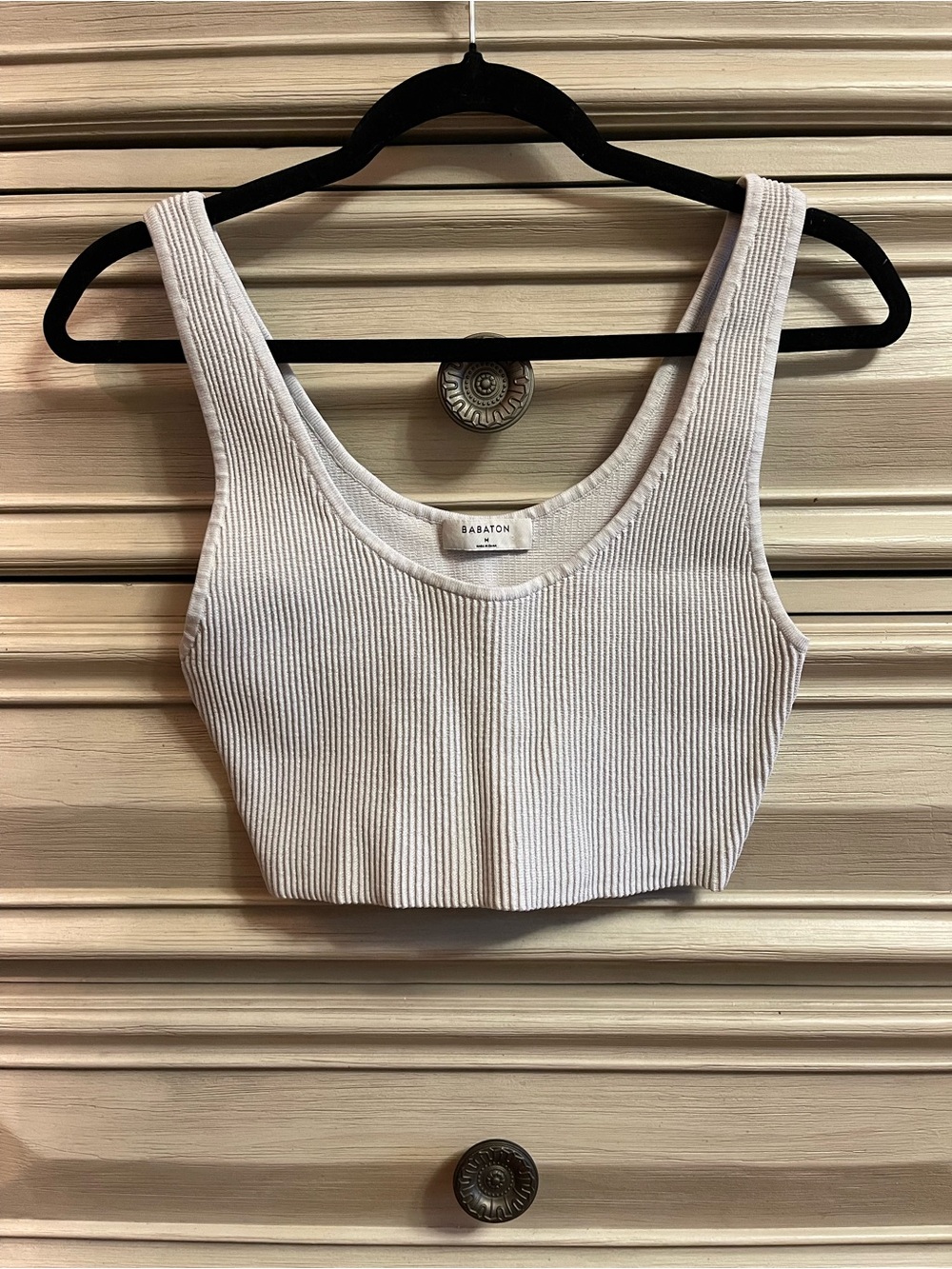 Aritzia Babaton Sculpt Knit Sweetheart Ribbed Crop Tank Top Light Grey Medium